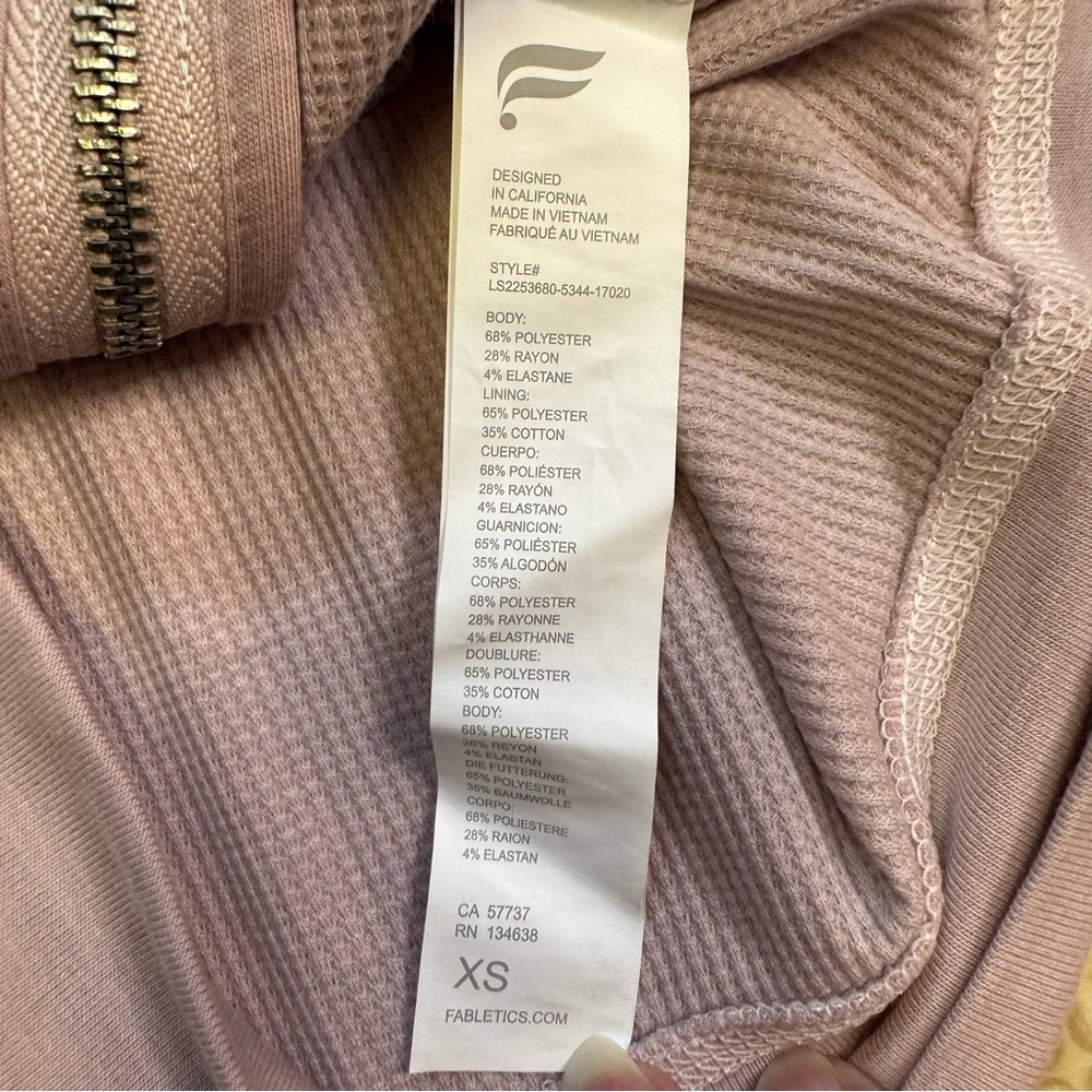 Fabletics Women's XS Zip-Up Waffle Hoodie Muted Mauve Petal Pockets Ribbed Cuffs - Picture 8 of 15